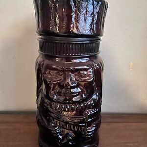 Vintage Dark Amber Indian Chief Airtight Tobacco Jar